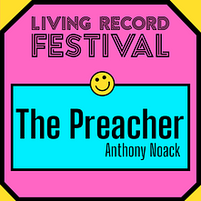 A bright pink tile with 'The Preacher - Anthony Noack'' written on it.